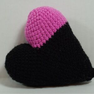 Handmade Heart Plush in Black and Bright Pink
